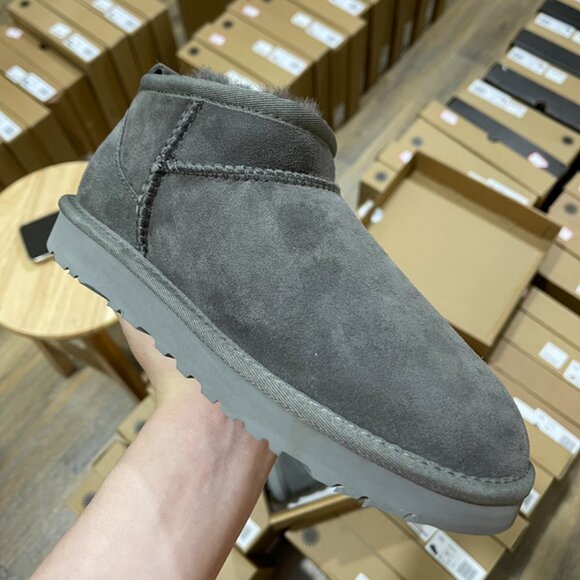 UGG Gray Mens Mini Boots with Shearling Lining - Picture 2 of 5